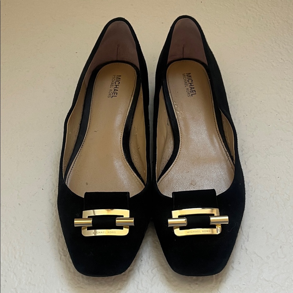 Michael Kors Black Loafers with Gold Buckle